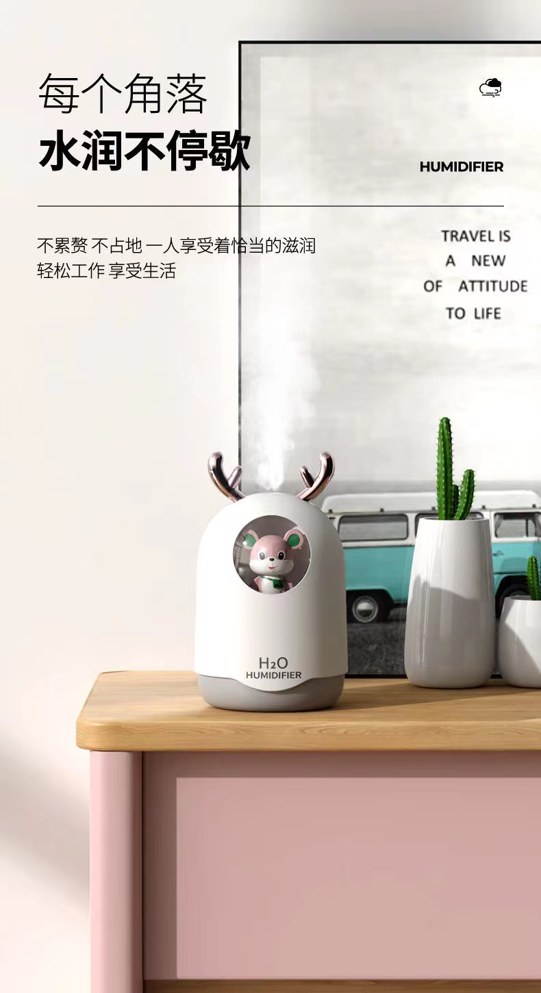 萌宠加湿器USB充电女生空调房卧室办公室静音夜灯补水喷雾加湿器详情10