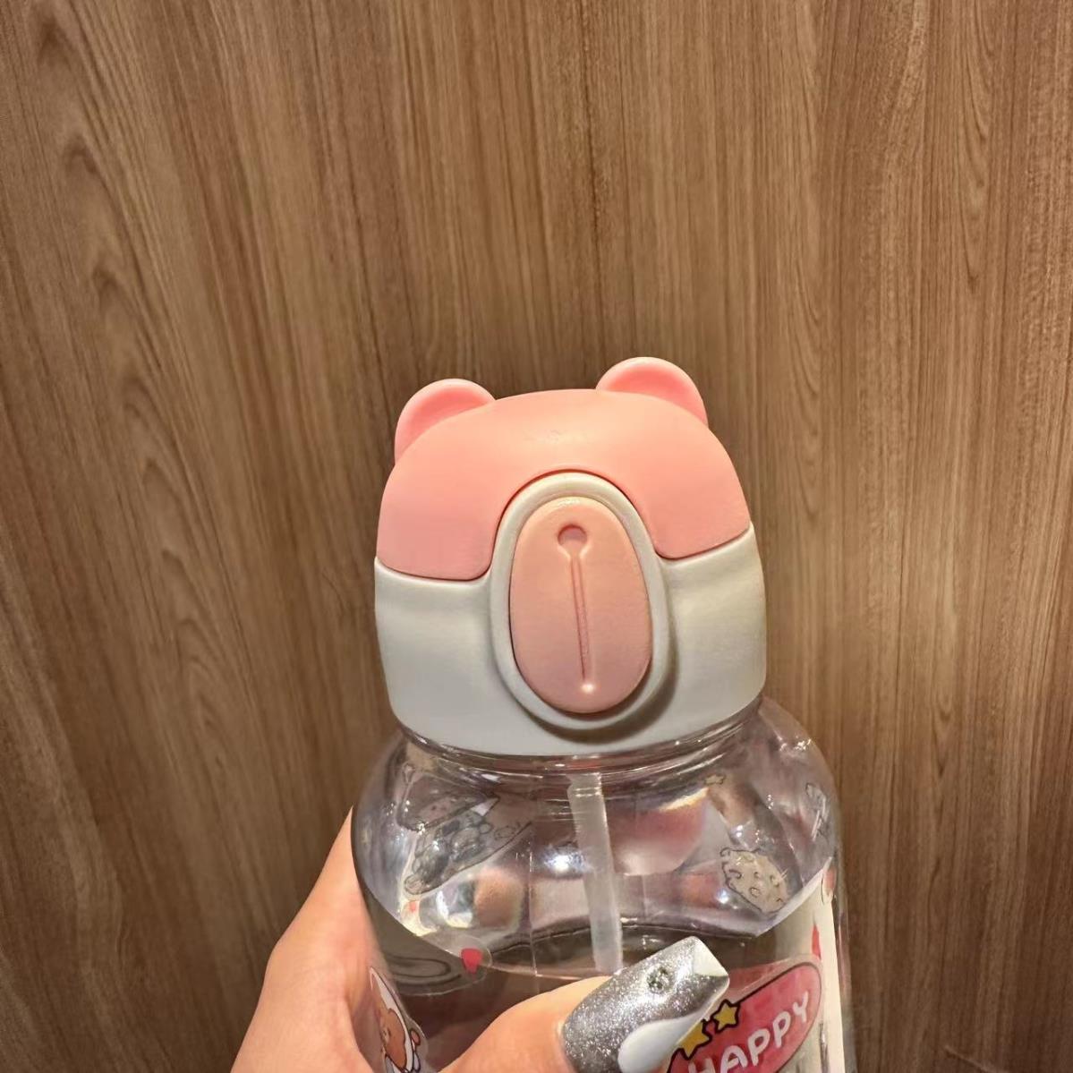 Little Bear Head Summer water cup, high appearance level, large capacity, cute sticker, backpack, water bottle for students undefined
