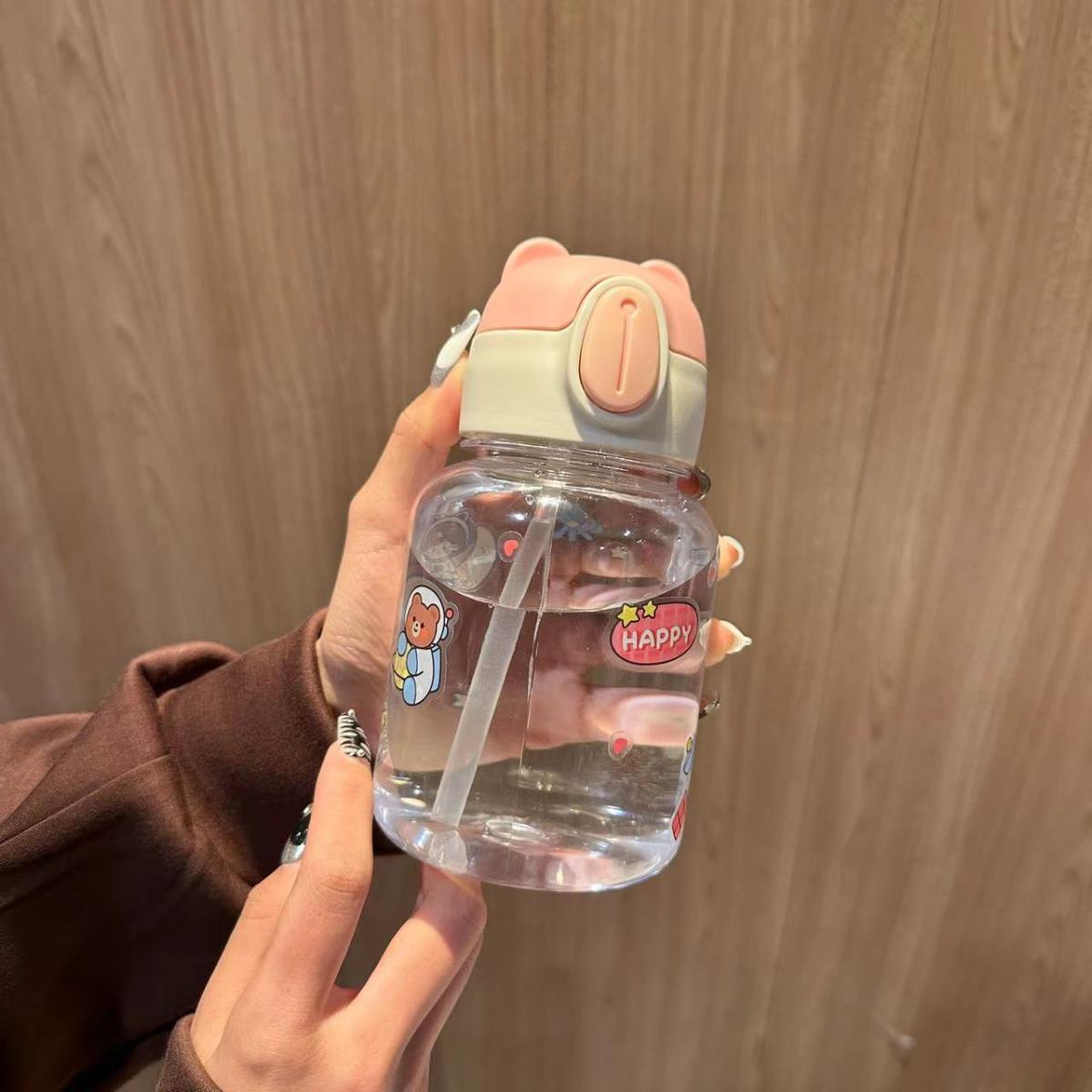 Little Bear Head Summer water cup, high appearance level, large capacity, cute sticker, backpack, water bottle for students undefined
