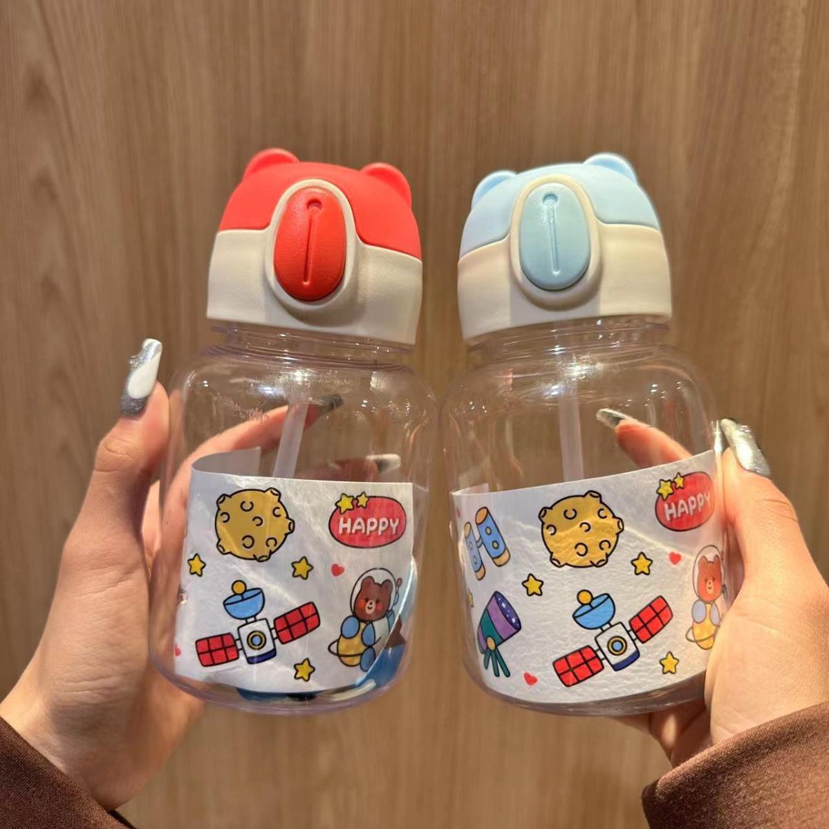 Little Bear Head Summer water cup, high appearance level, large capacity, cute sticker, backpack, water bottle for students Specification drawing