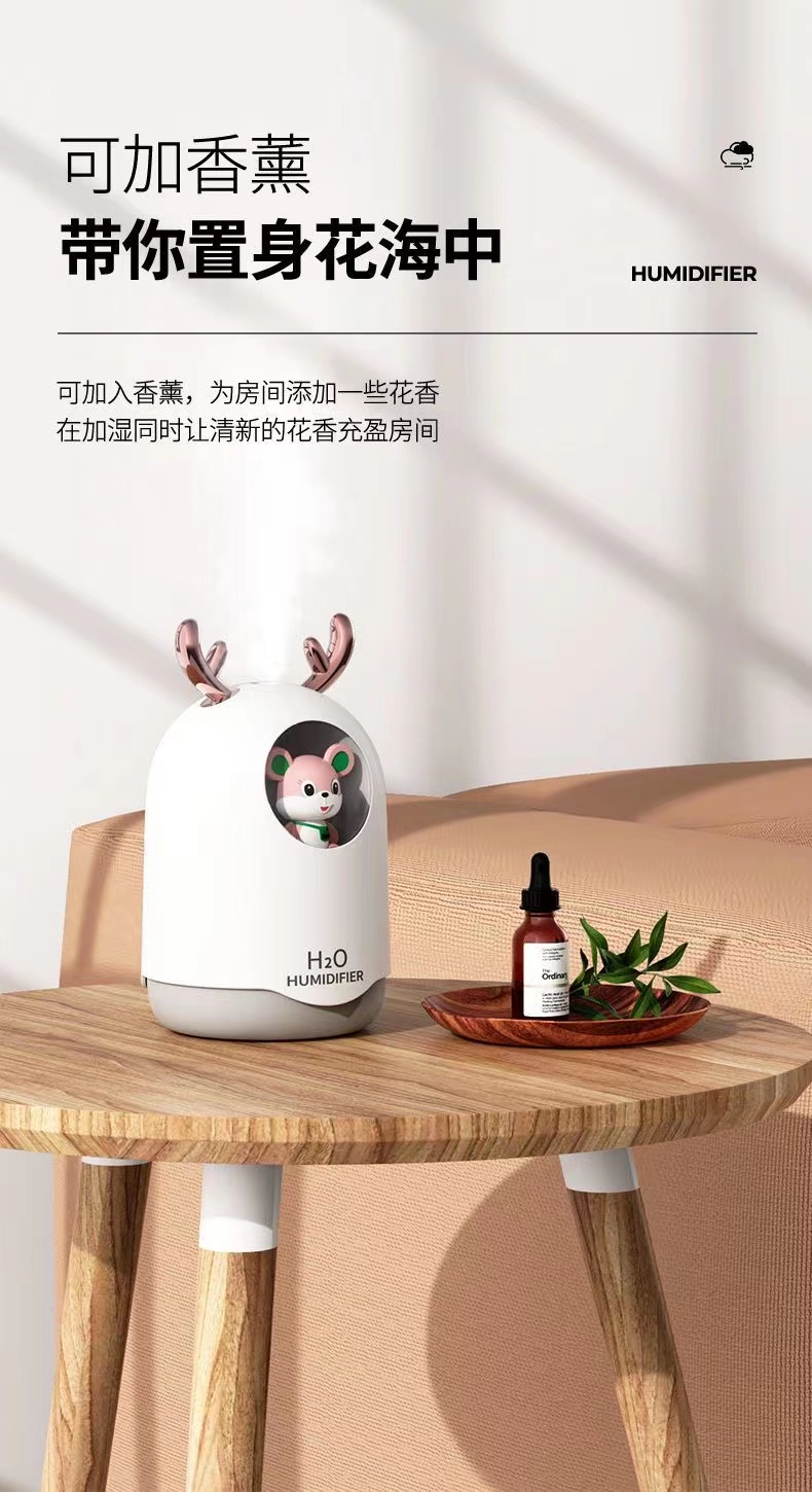 萌宠加湿器USB充电女生空调房卧室办公室静音夜灯补水喷雾加湿器详情11