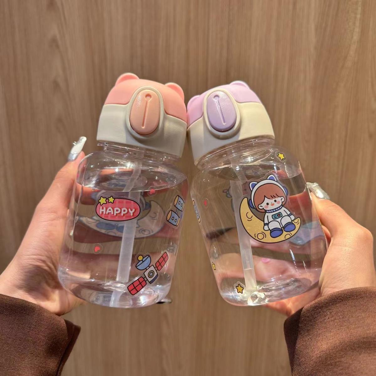 Little Bear Head Summer water cup, high appearance level, large capacity, cute sticker, backpack, water bottle for students details Picture