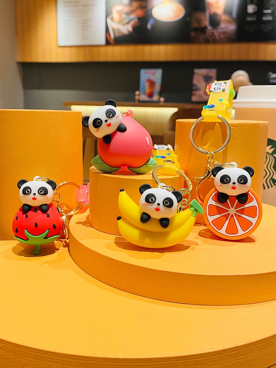 水果小熊猫钥匙扣女精致儿童书包挂件卡通公仔可爱视频钥匙链挂饰详情2