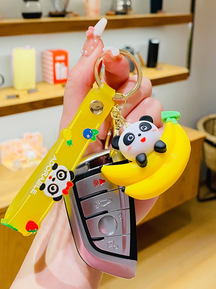 水果小熊猫钥匙扣女精致儿童书包挂件卡通公仔可爱视频钥匙链挂饰详情3