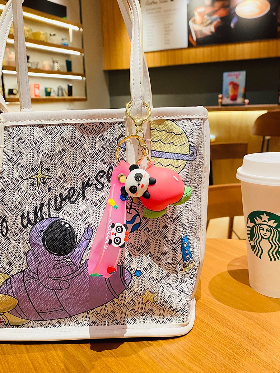 水果小熊猫钥匙扣女精致儿童书包挂件卡通公仔可爱视频钥匙链挂饰详情1