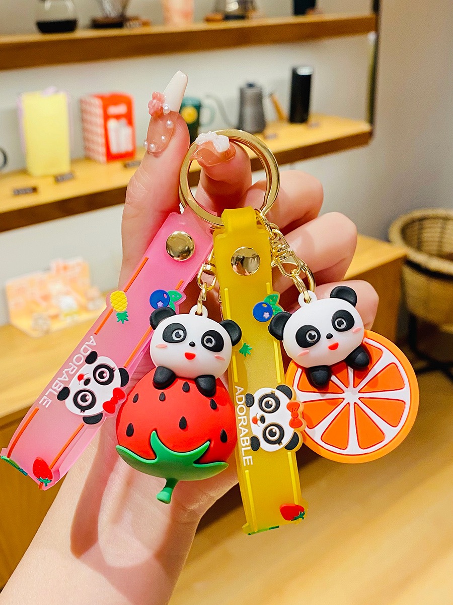 水果小熊猫钥匙扣女精致儿童书包挂件卡通公仔可爱视频钥匙链挂饰详情4