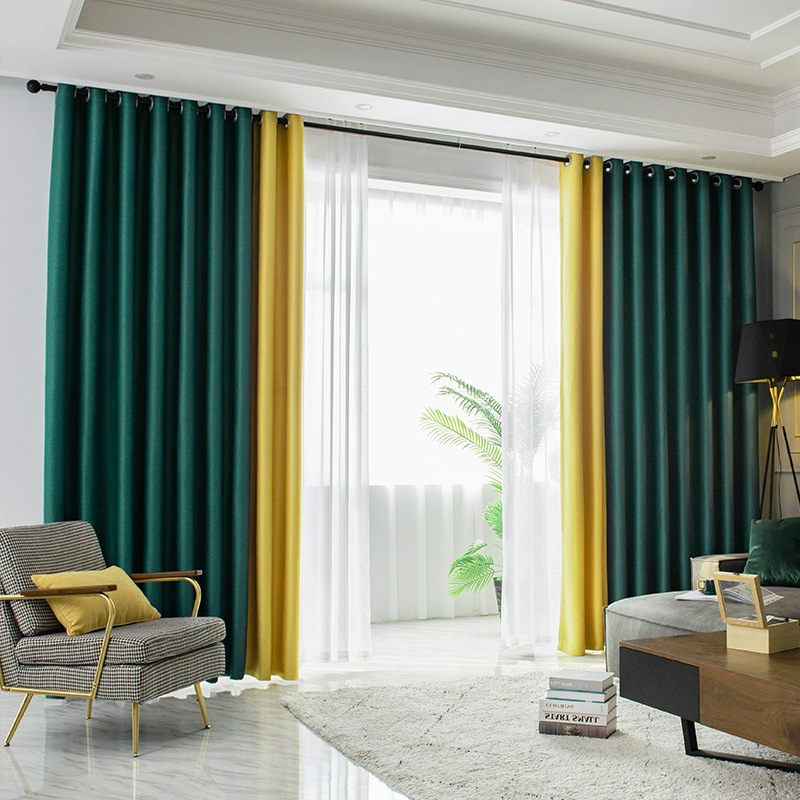 Double-Sided Linen Curtain Simple Splicing Blackout Curtain Bedroom Living Room Splicing Curtain Finished