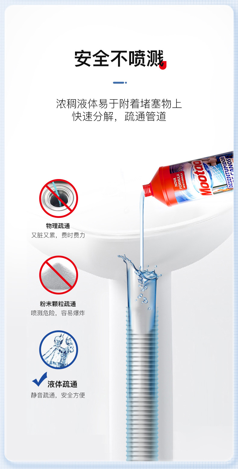 Mootaa膜太通下水道管道疏通剂厨房油污强力溶解神器堵塞头发除臭1000ML详情5