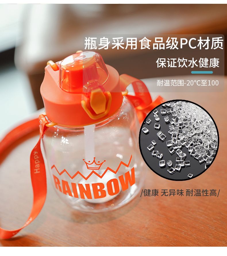 High-appearation-level large-belted water cup, large-capacity food-grade anti-drop and heat-resistant student plastic straw cup, 650ml details Picture