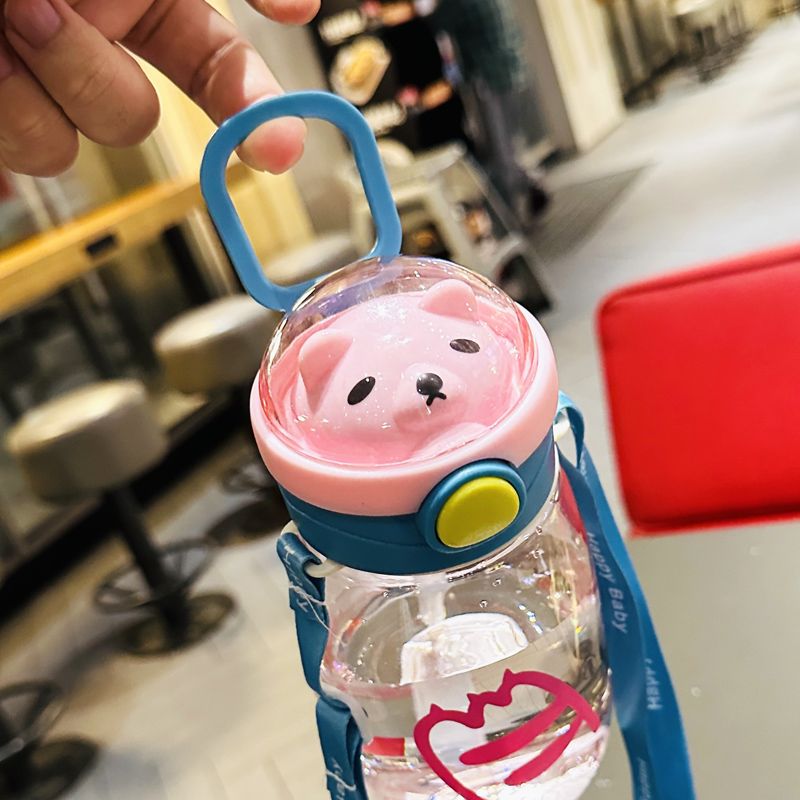 Straw cup for girls, children, school, boys, kindergarten students, high appearance level, little bear plastic cup, summer water cup, 550ml undefined