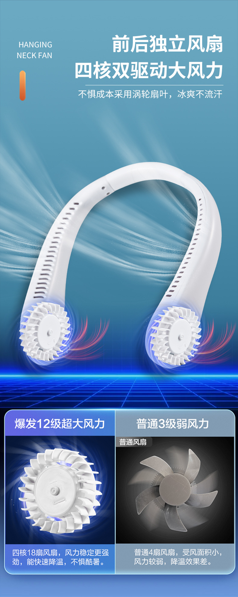 无叶挂脖风扇  空调式挂脖风扇 硅胶挂脖风扇 USB充电挂脖风扇 懒人风扇详情13