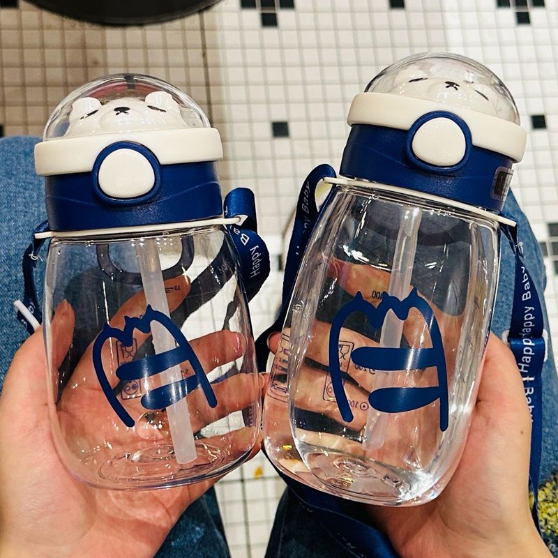 Straw cup for girls, children, school, boys, kindergarten students, high appearance level, little bear plastic cup, summer water cup, 550ml details Picture