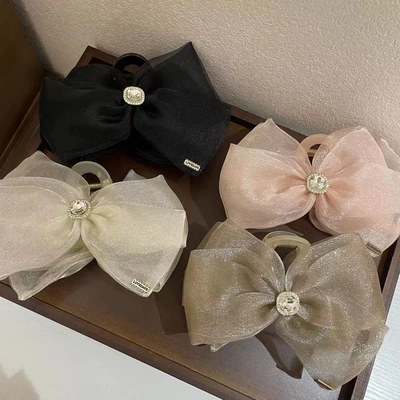 Summer Sweetheart Super Fairy Bow Net Hair Clip Female Back Head Temperament Hair Clip Large Shark Clip Homemade