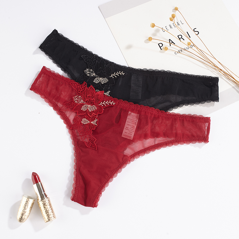 Magic box Mystery lace thin women through sexy thong solid color patterned underwear