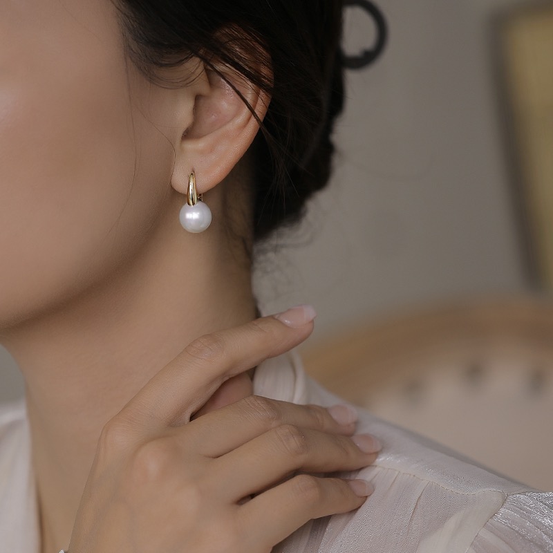 Korean Retro Atmosphere Herben Series Pearl Ear Buckle Temperament Metal Light Luxury High-Grade Earrings Fate Season Specification drawing