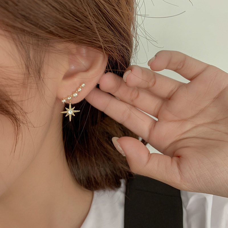 Korean Fashion Exquisite Fresh Star Micro-Inset Zircon Characteristic Temperament Light Luxury High-Grade Earrings Fate Season details Picture
