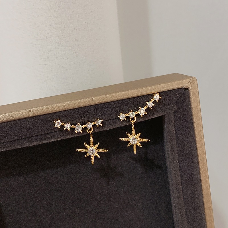 Korean Fashion Exquisite Fresh Star Micro-Inset Zircon Characteristic Temperament Light Luxury High-Grade Earrings Fate Season Specification drawing