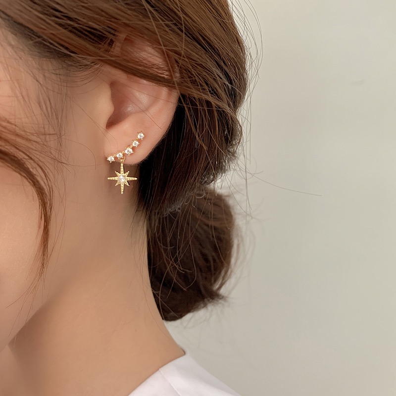Korean Fashion Exquisite Fresh Star Micro-Inset Zircon Characteristic Temperament Light Luxury High-Grade Earrings Fate Season