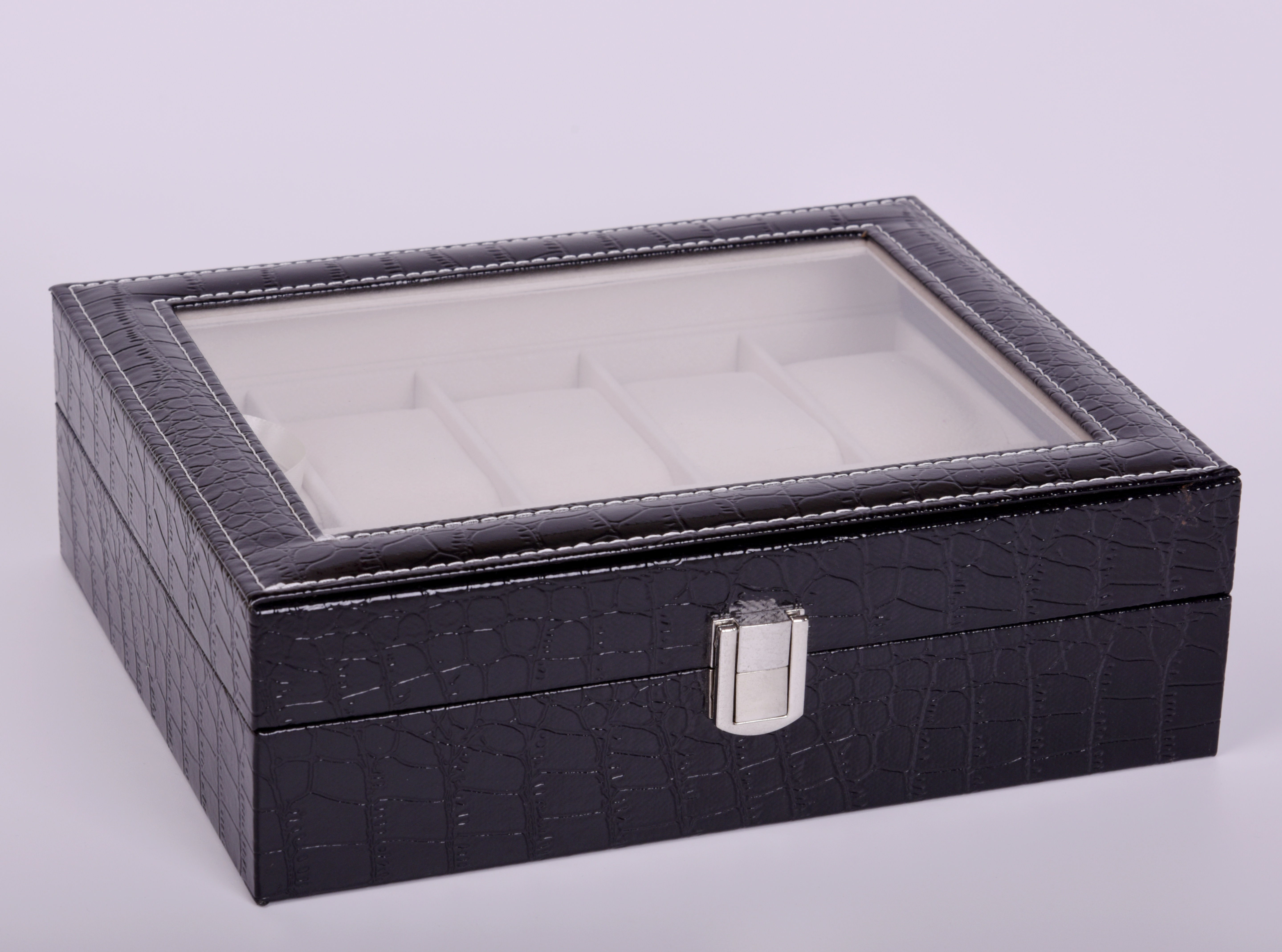 Household Visual Watch Storage Crocodile Pvc Leather High-Grade Flannelette Lined Watch Box Wholesale