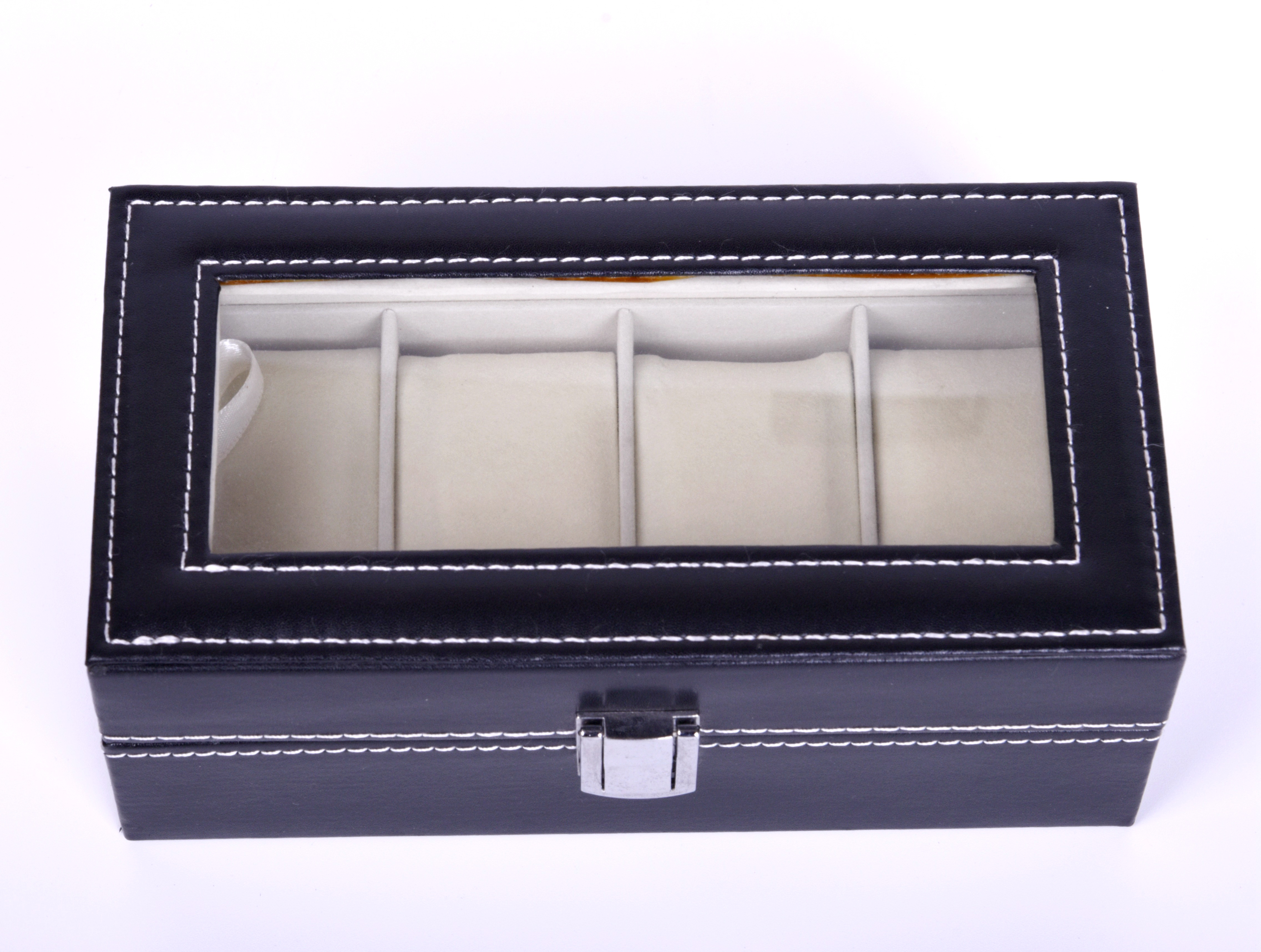 Four Watches In High-Grade Flannelette Lined High-Grade Black Pvc Leather Watch Case details Picture