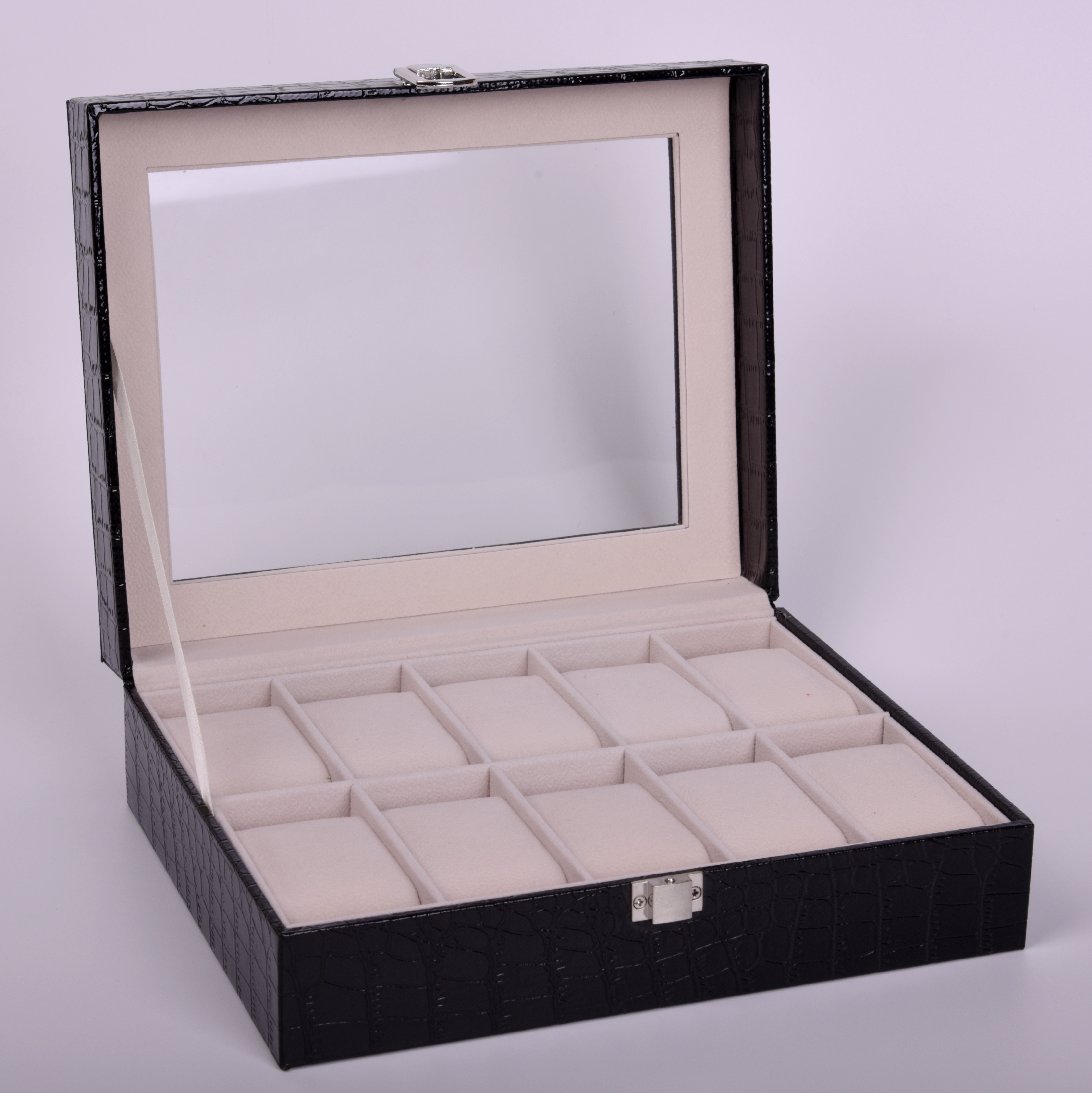 Household Visual Watch Storage Crocodile Pvc Leather High-Grade Flannelette Lined Watch Box Wholesale Specification drawing