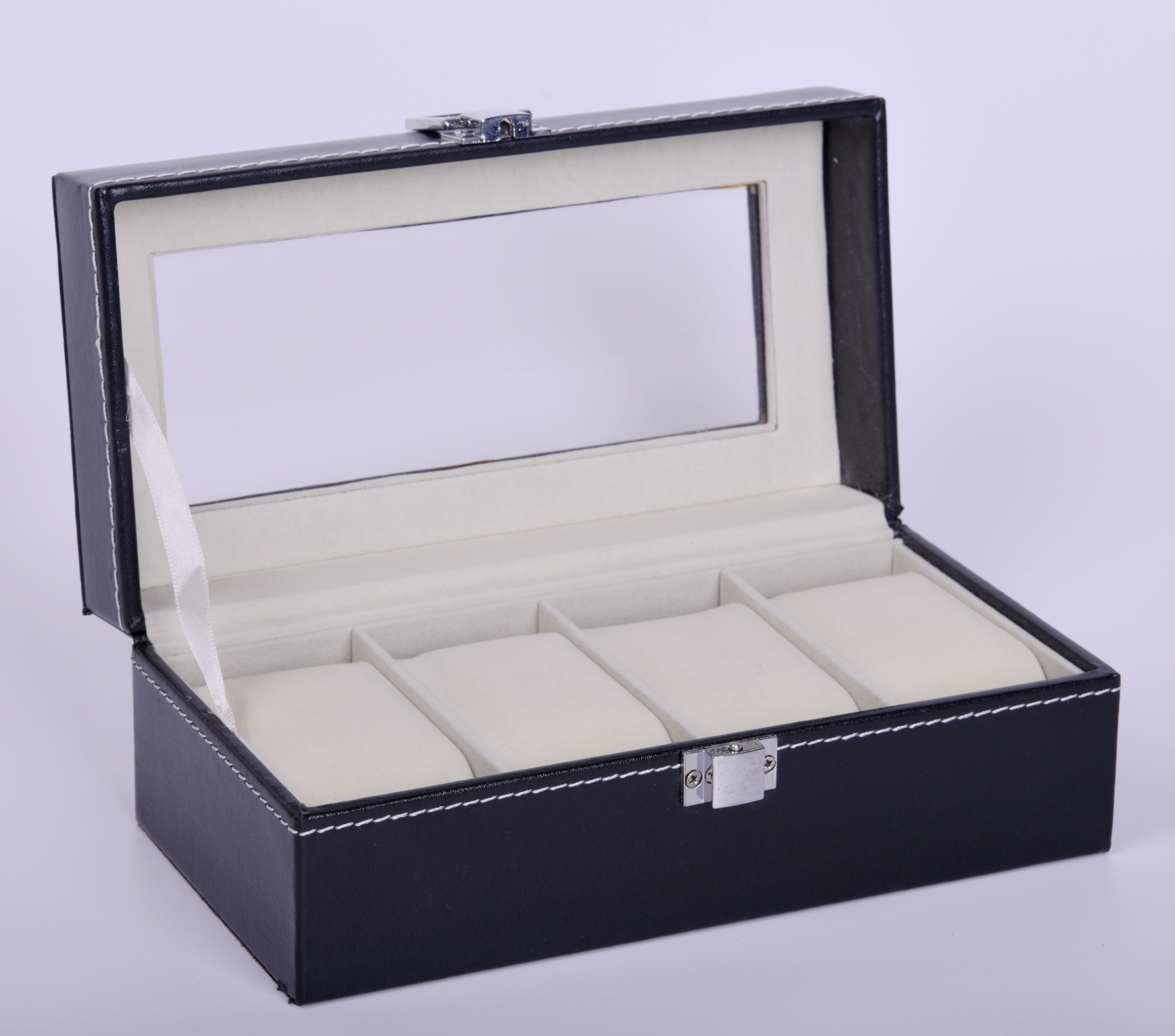 Four Watches In High-Grade Flannelette Lined High-Grade Black Pvc Leather Watch Case Specification drawing