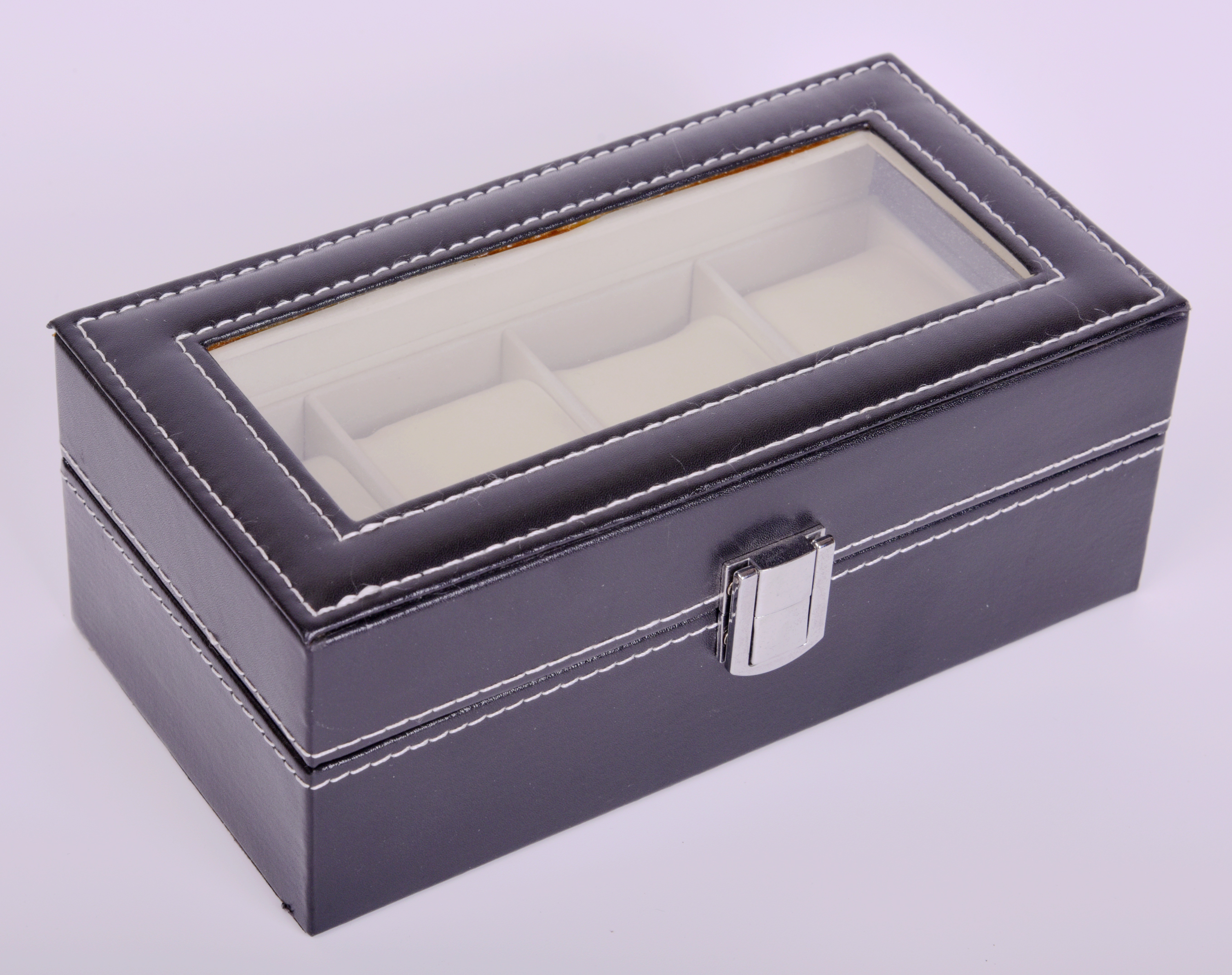 Four Watches In High-Grade Flannelette Lined High-Grade Black Pvc Leather Watch Case