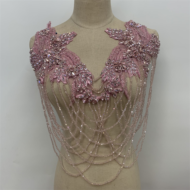 Hand-Beaded Fringe Shoulder Dress With Hand-Made Lace Applique details Picture