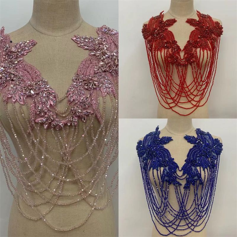 Hand-Beaded Fringe Shoulder Dress With Hand-Made Lace Applique