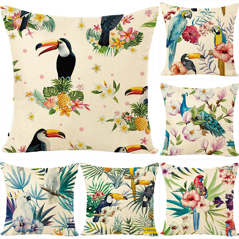 Cross-border new tropical flower plant flamingo hibiscus flax Embrace pillowcase cushion cover Linen Amazon