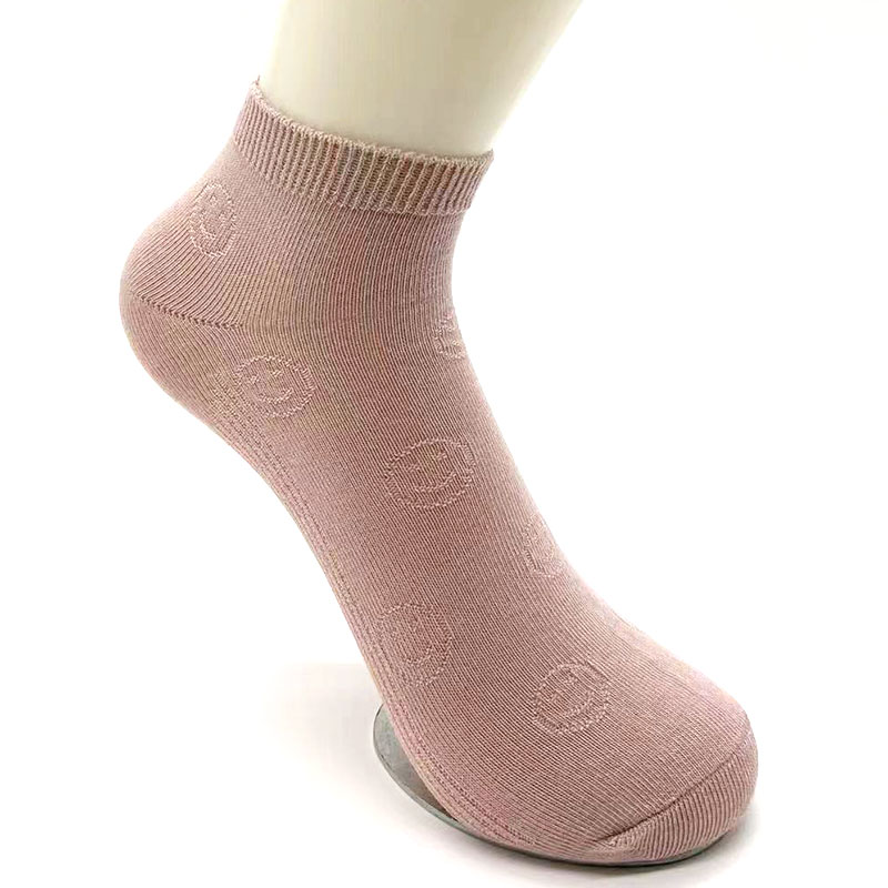 薄棉船袜/精梳棉/喜朗登/薄棉船袜/笑脸提花袜子/运动白底实物图