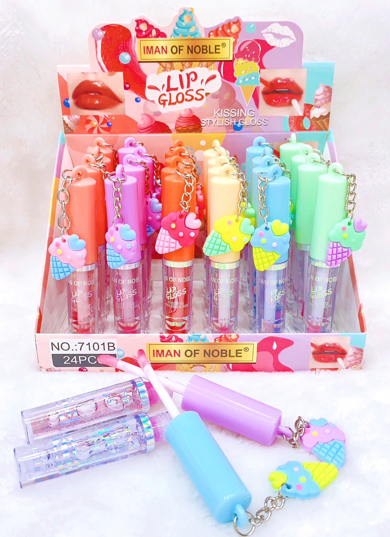 IMAN OF NOBLE 2023 new Cute Ice Cream Color Changing Lip Oil Moist Moisturizing Hydrating Chain thumbnail