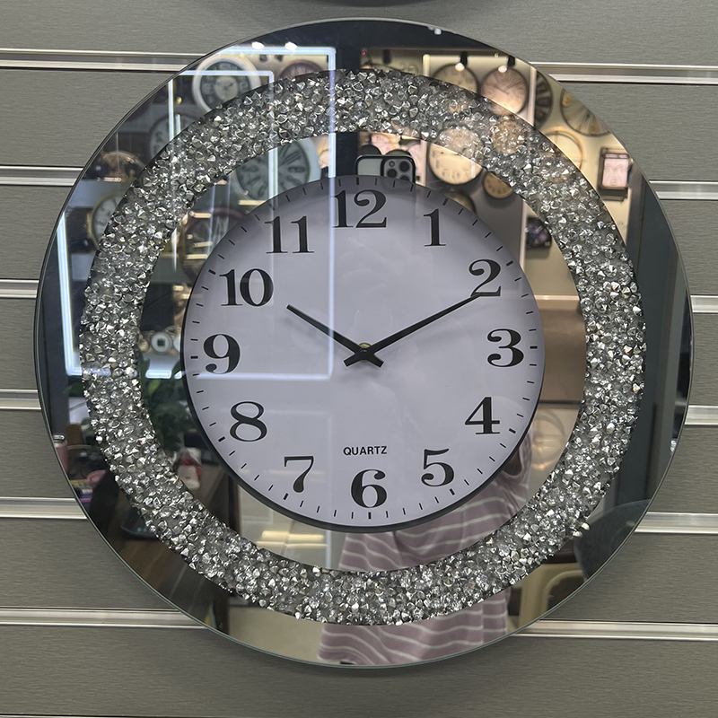 Creative Round Digital Mirror Wall Clock Broken Diamond Wall Clock Process Glass Wall Clock Sitting Room Silent Clock Wholesale Amazon European Fashion Home Clock Package Velvet Cloth Wood Living Room Wall Clock Clock