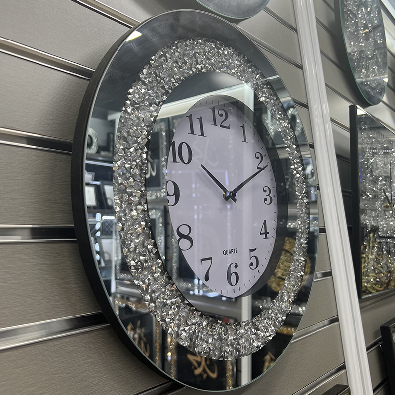 Creative Round Digital Mirror Wall Clock Broken Diamond Wall Clock Process Glass Wall Clock Sitting Room Silent Clock Wholesale Amazon European Fashion Home Clock Package Velvet Cloth Wood Living Room Wall Clock Clock details Picture