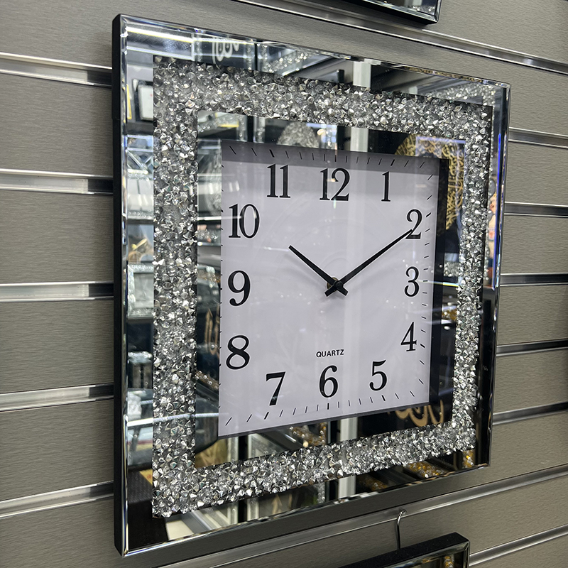 Cross-Border Simple Art Wall Hanging Clock Digital Square Home Living Room Quartz Clock Silent Clock Manufacturers Wholesale Mirror Wall Clock Wall Clock Broken Diamond Clock Decorative Wooden Craft Wall Clock Foreign Trade Amazon Clock details Picture