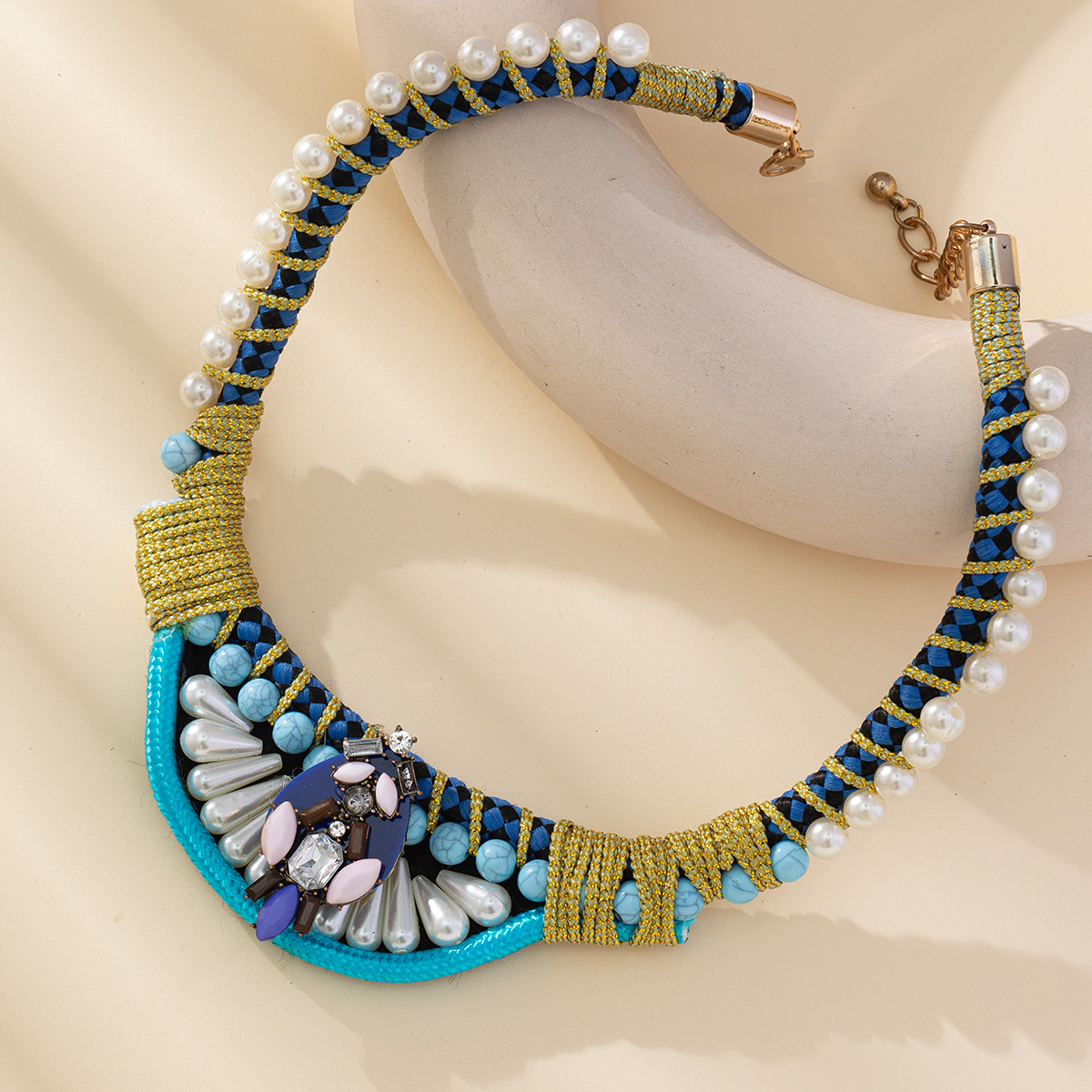 Europe and the United States new vintage beaded necklace cross-border senior lapis lazuli clavicle chain female