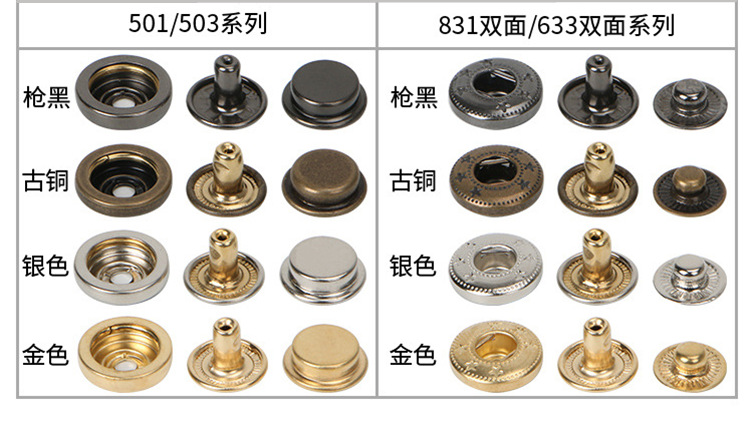 平面金属四合扣现货光面合金纽扣批发常规款鞋帽服装辅料暗扣子详情5