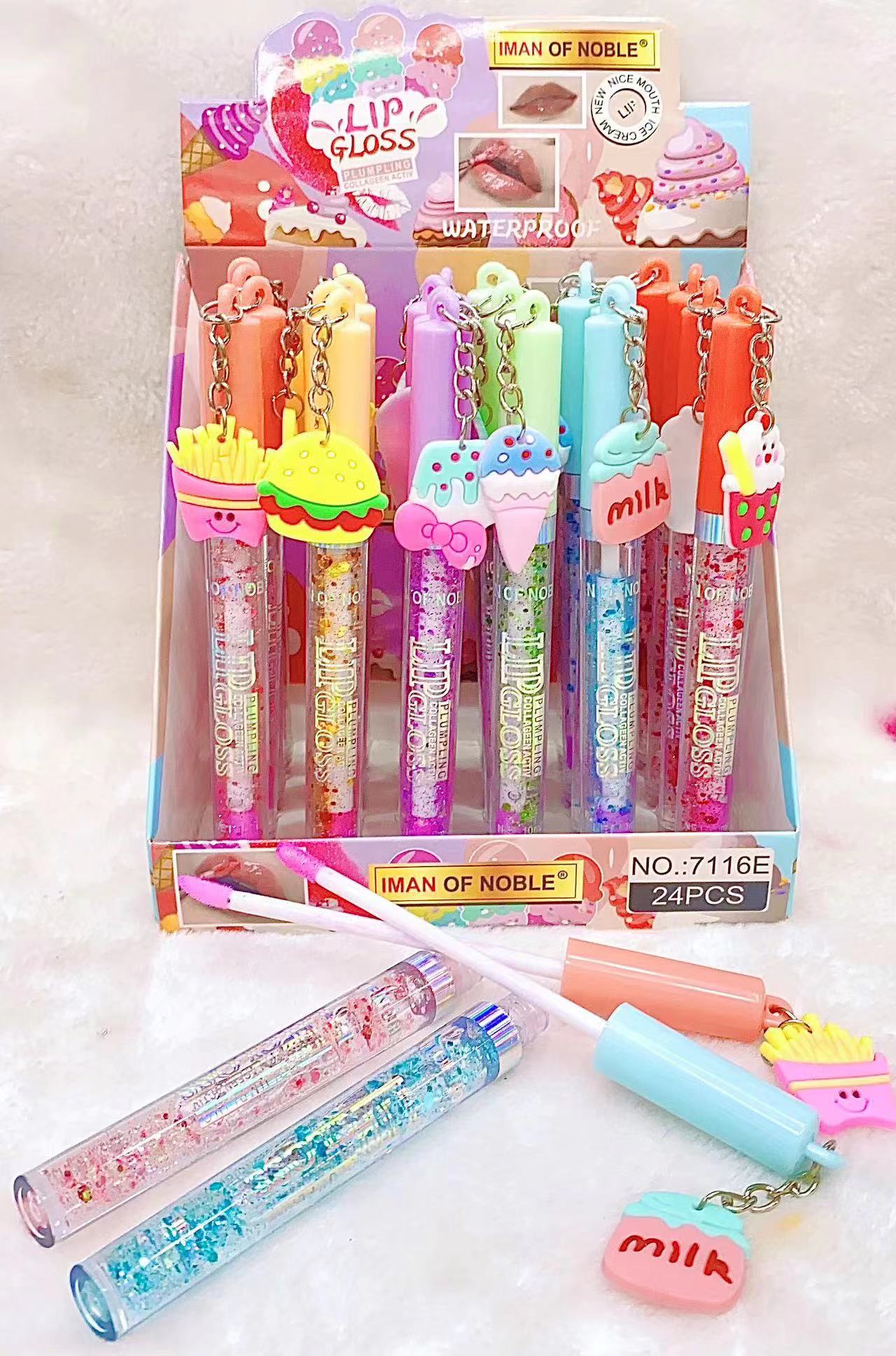 IMAN OF NOBLE 2023 new cute hamburger lip oil discoloration lip oil quality moisturizing chain lip oil glitter thumbnail