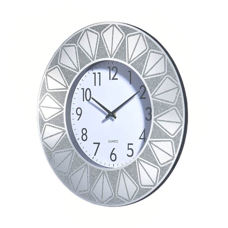 Silver Simple Glass European Home Wall Clock Wall Stick Clock Mirror Circular Clock Atmosphere Digital Mirror Personality Wall Clock Cross-Border Hot Selling Living Room Decorative Clock Foreign Trade Clock Wrapped Flannel Wood Home Wall Clock Item Picture