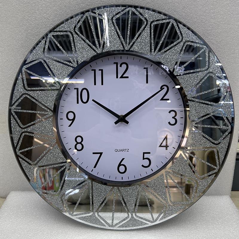 Silver Simple Glass European Home Wall Clock Wall Stick Clock Mirror Circular Clock Atmosphere Digital Mirror Personality Wall Clock Cross-Border Hot Selling Living Room Decorative Clock Foreign Trade Clock Wrapped Flannel Wood Home Wall Clock