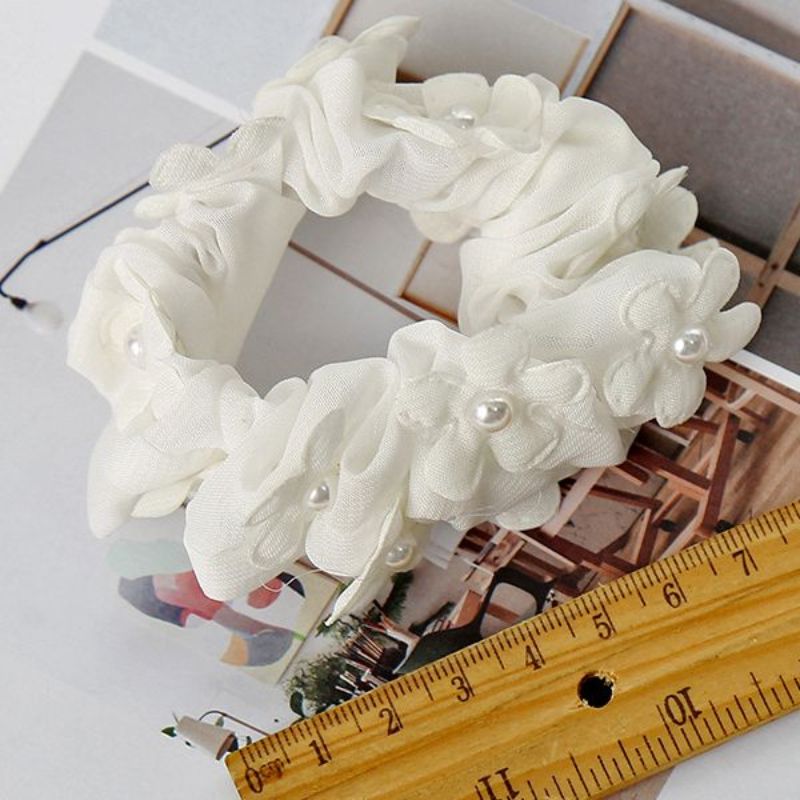 New Korean-style fashionable printed fabric hair band, women's rubber band with pearl pendant hair band, customizable details Picture