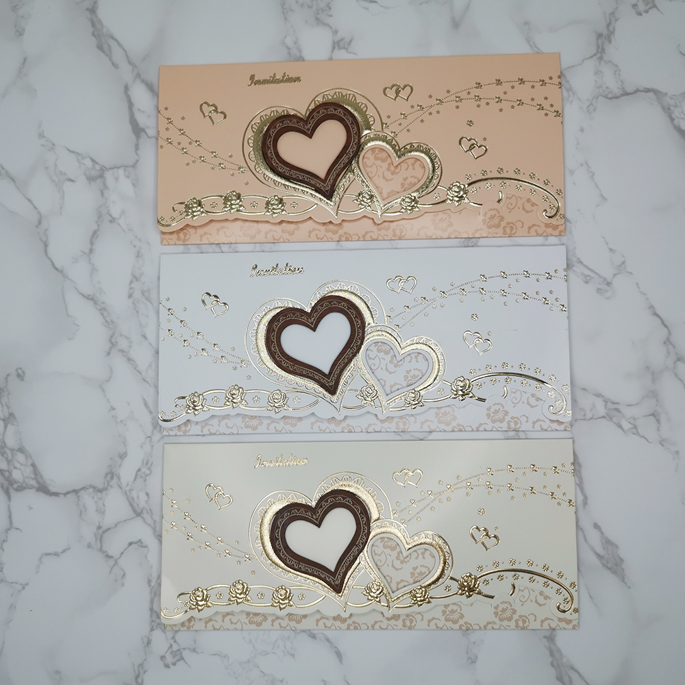 High-end foreign trade custom European Middle East exquisite hot stamping double love small wooden patch three fold wooden invitation wedding invitation business invitation birthday party greeting card manufacturers direct wholesale thumbnail