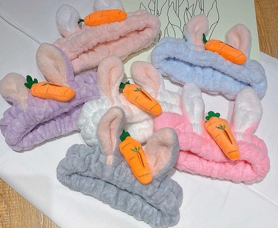 Cute Long Ears Rabbit Carrot Face Wash Headband Six Colors