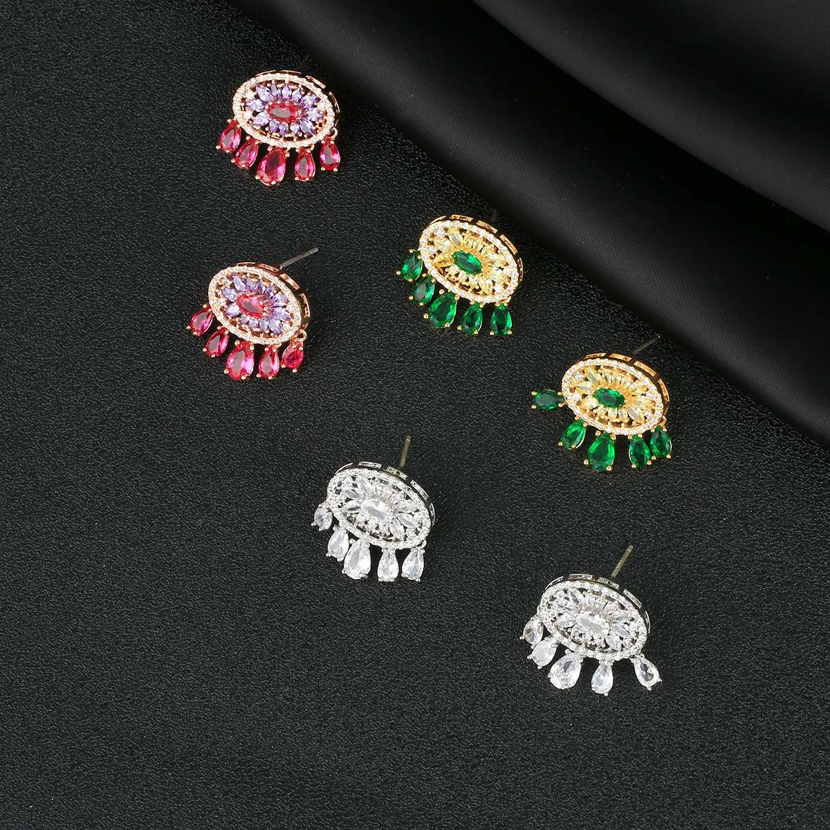 Light luxury s925 silver needle micro-inset zirconium eye shaped tassel earrings temperament everything exquisite fashion earrings female wholesale