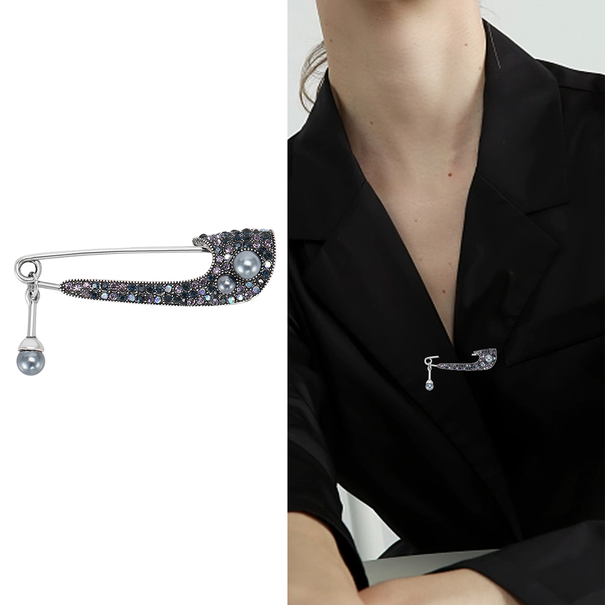 Manufacturers direct marketing creative light luxury new hot vintage rhinestone pin stainless steel brooch anti-slip, brooch light luxury creative retro brooch simple fashion accessory pin