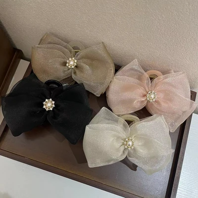 Homemade Pearl Super Fairy Bow Net Yarn Hairpin Female Back Hair Temperament Hairpin Clip Large Shark Clip