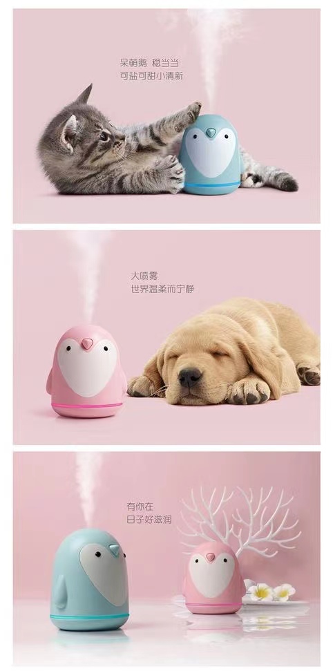 企鹅加湿器家用办公小型喷雾器创意USB空气净化器详情2