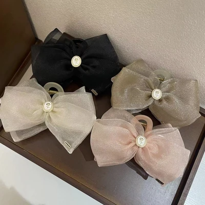 Homemade Sweet Super Fairy Bow Mesh Hairpin Female Back Hair Temperament Hairpin Grab Large Shark Clip