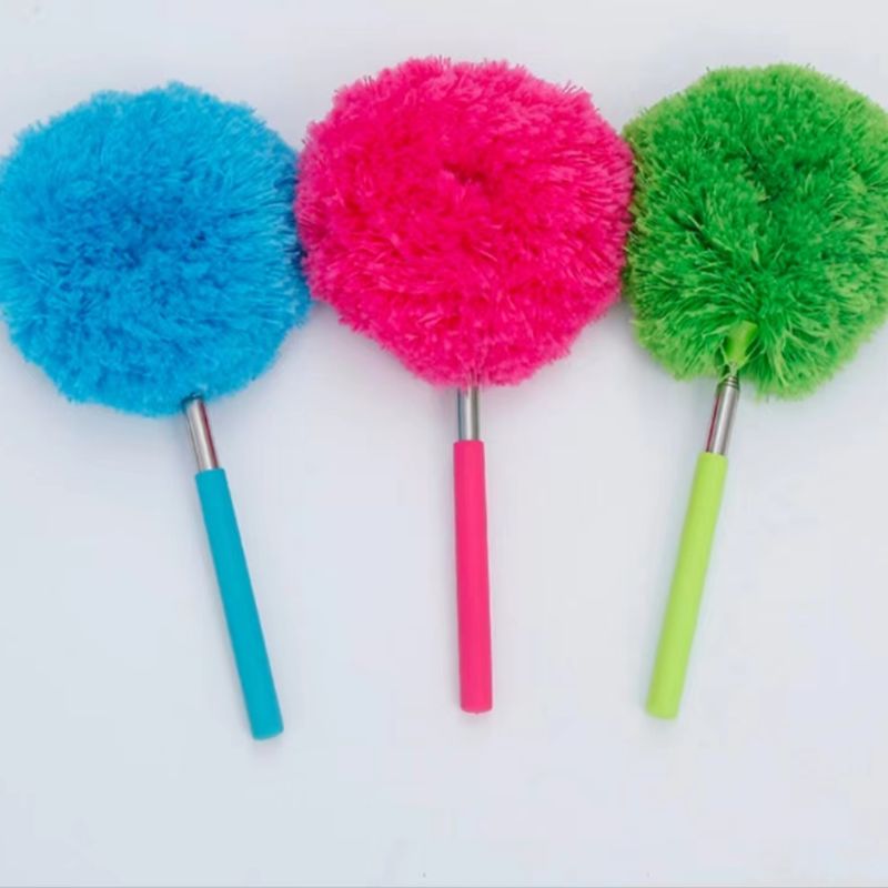 Manufacturer round head stainless steel telescopic microfiber duster household car dust removal electrostatic duster 0766