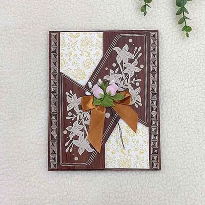 Foreign Trade Custom Middle East And Africa High-Grade Rectangular Laser Hollowing Gold Powder Wooden Invitation Invitations With Flower Bow Hand-Held Envelope Manufacturers Direct Wholesale
